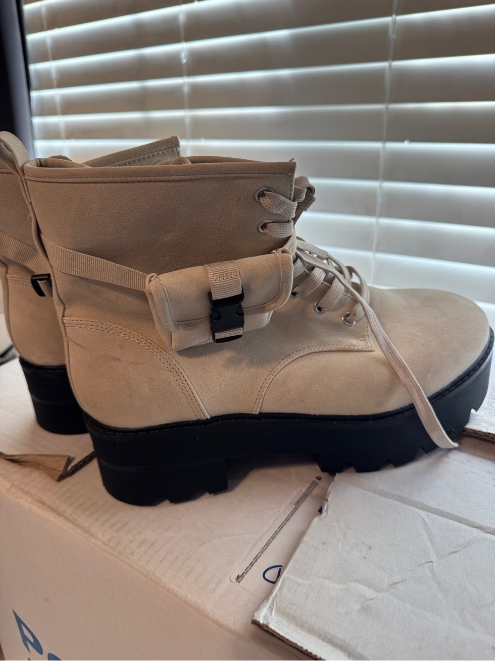 Women's Beige Combat Boots with Accent Pouch- size 12ww. New! Torrid